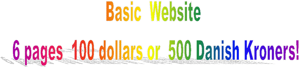 Basic  Website
 6 pages  100 dollars or  500 Danish Kroners!